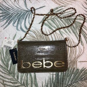 NWT Bebe Fabiola Stamped Croco Crossbody Hunter